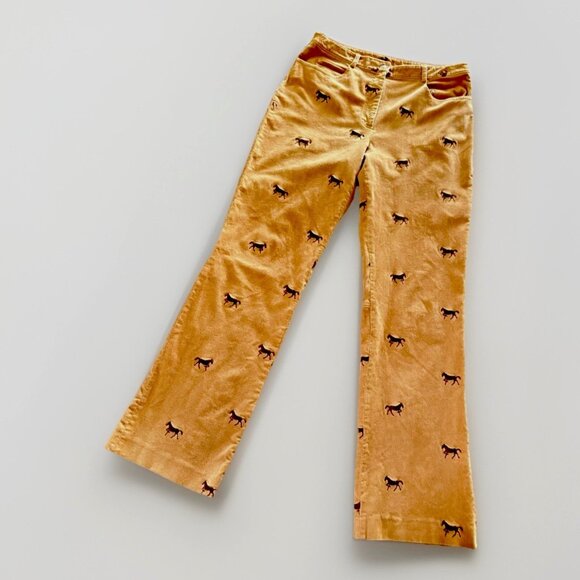 Lilly Pulitzer Vtg Embroidered Bootcut Corduroy Pants Western Boho 90s Sz 12 - Picture 1 of 6